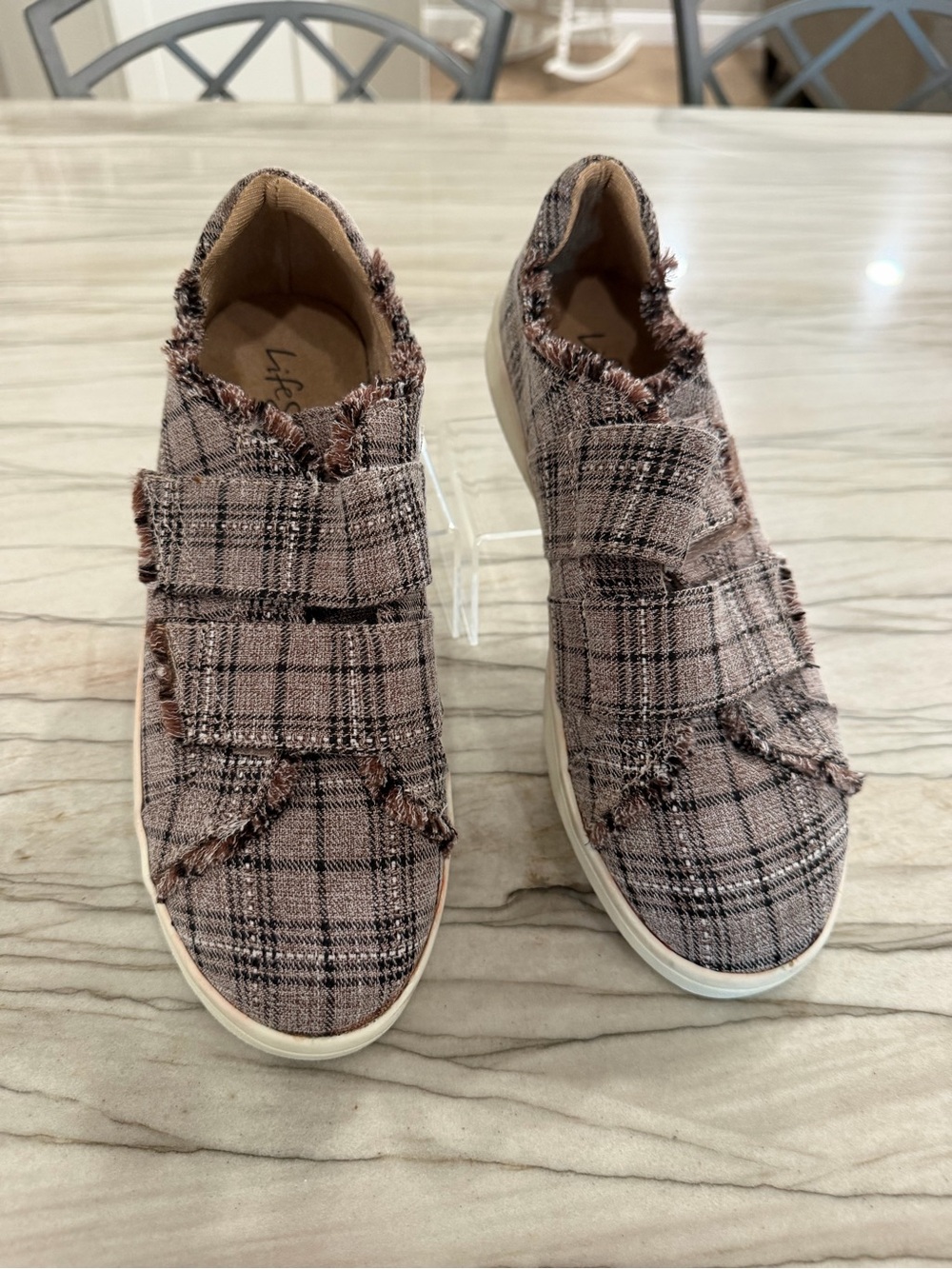 Life Stride Mauve and Black Tweed Slip-On Sneakers
